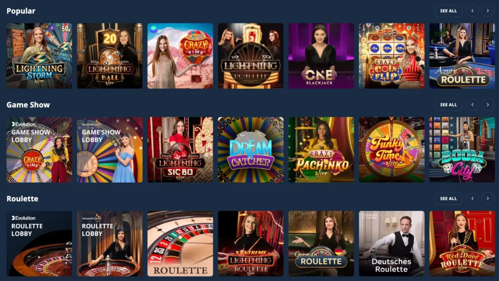 أفضل ألعاب الطاولة مباشر في كازينو Platin 